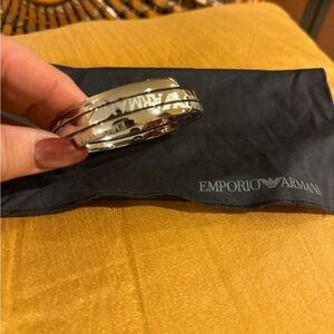 Emporio Armani Polished Silver-Tone Logo Bangle